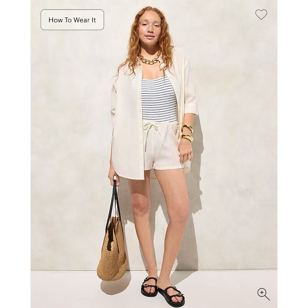 J Crew Airy Gauze Sunday Beach Button Up Shirt Ivory